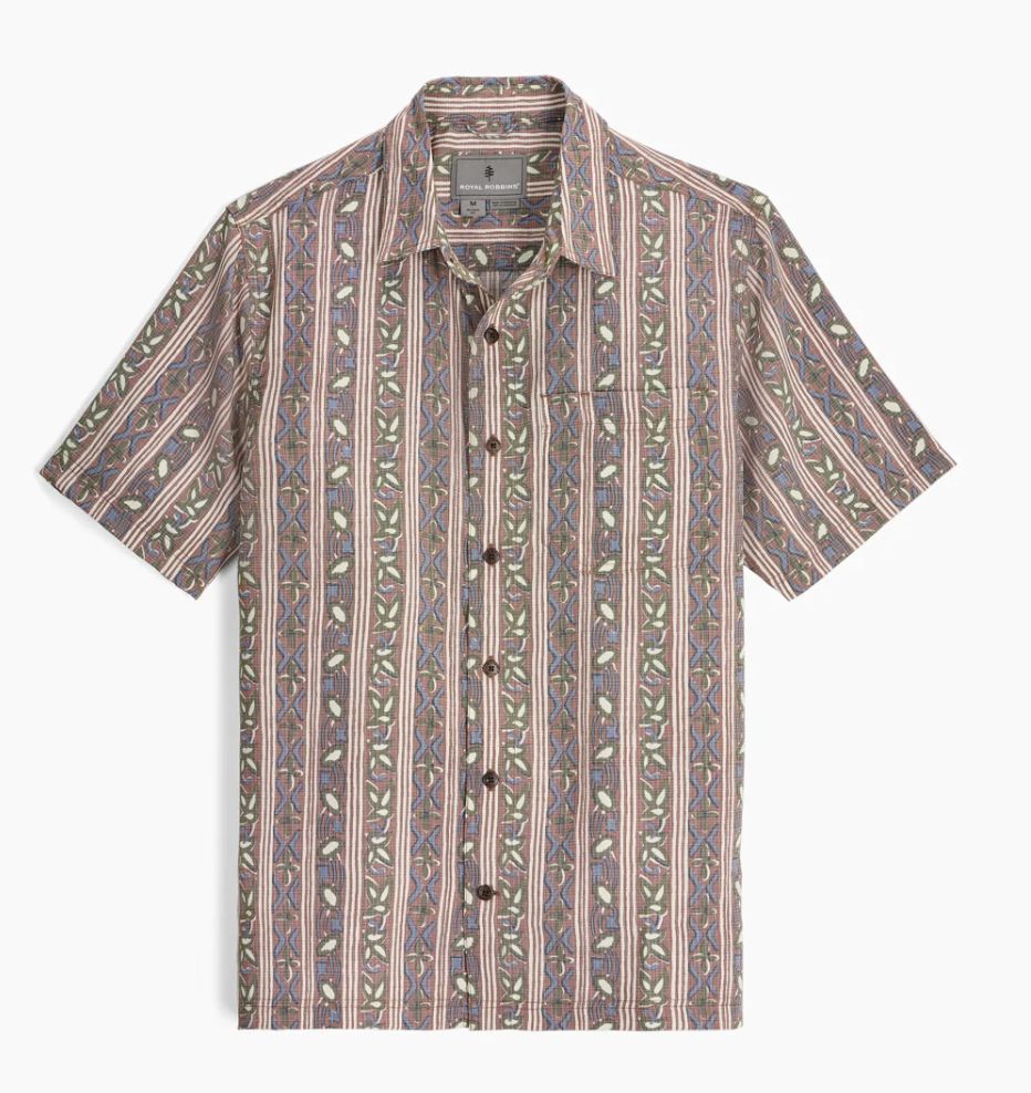Royal Robbins Men's Camino Pucker Short Sleeve, Color: Mahogany Botanist, Size: Medium