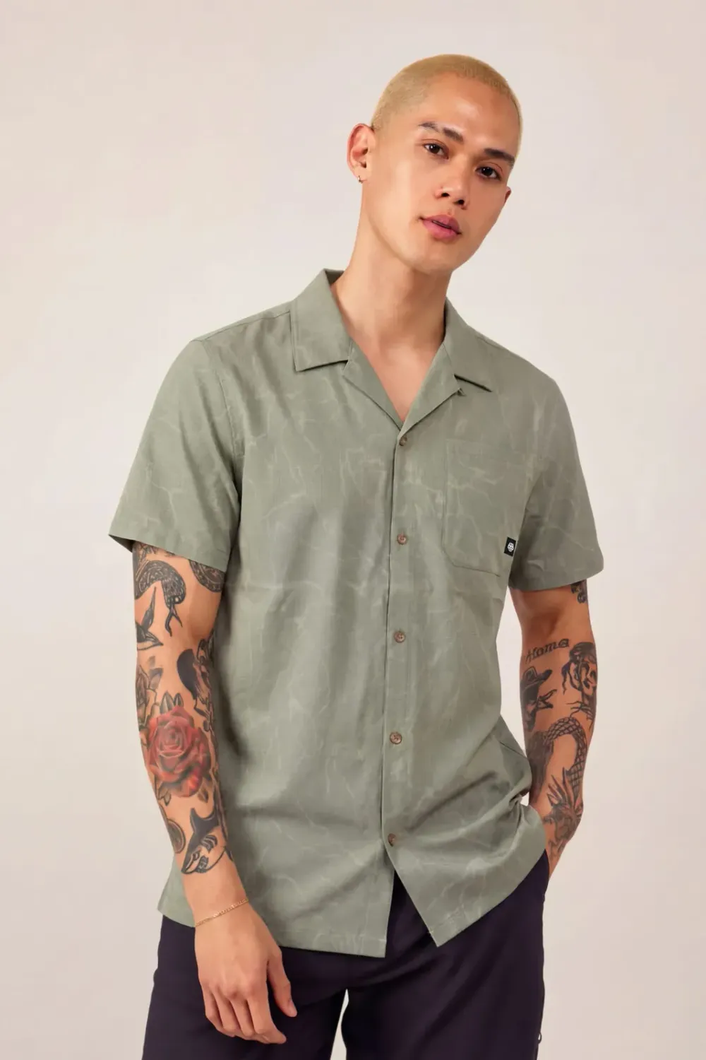 686 Men's Nomad Perforated Button Down Shirt in Fatigue Green Marble, alternate view 1