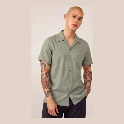 686 Men's Nomad Perforated Button Down Shirt in Fatigue Green Marble, alternate view 1