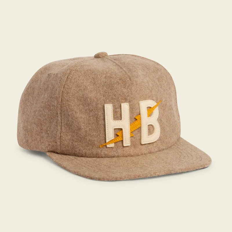 Howler Brothers Unstructured Snapback Hat in Big Hb Cowhide, front view