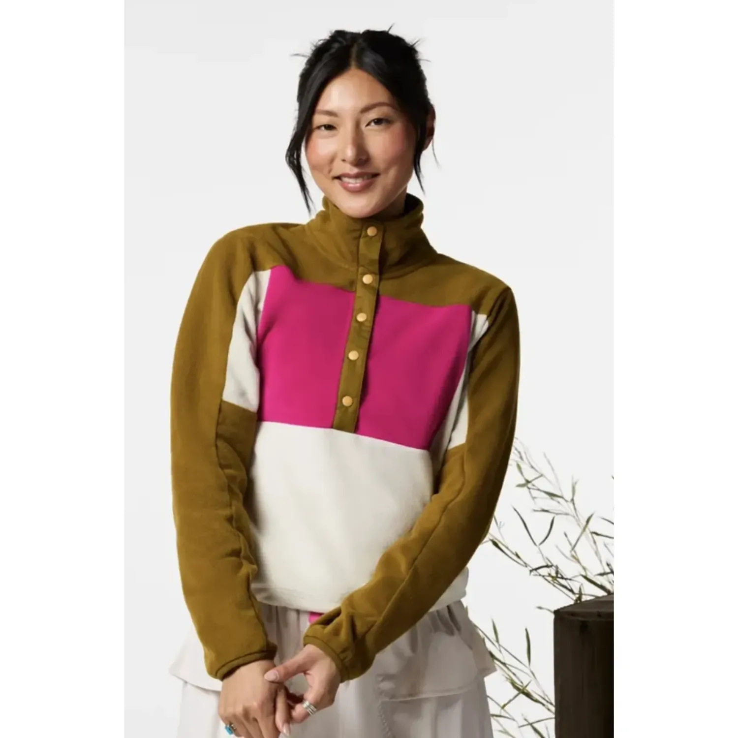 Cotopaxi Women's Encima Fleece Pullover, Color: Log Cabin and Chalk, Size: XS