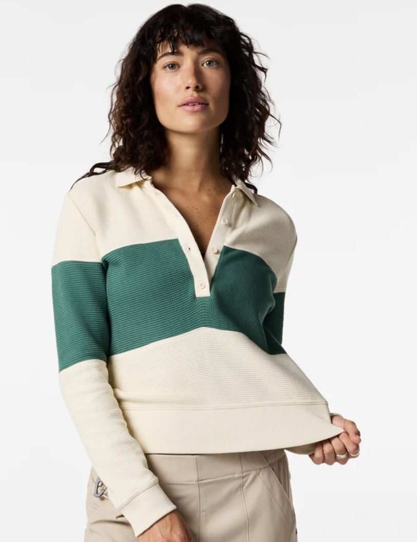 Cotopaxi Women's Atajo Waﬄe Rugby, Color: Cream and Juniper, Size: Small