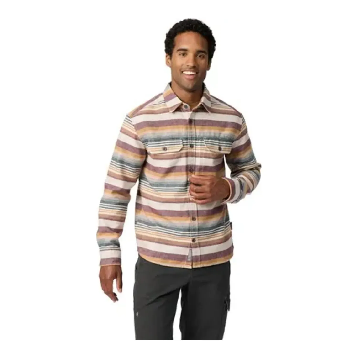 Royal Robbins Men's Clouds Rest Hemp L/S, Color: Pebble Alder Stripe, Size: L