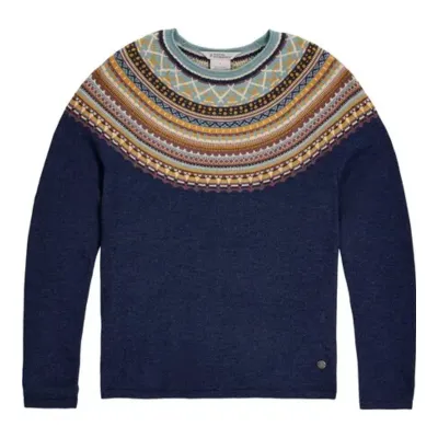 Royal Robbins Women's Westlands Fairisle Crew in Deep Blue Htr Manzanita, front view