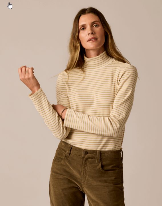Carve Women's Denise Rib Turtleneck, Color: Birch Stripe, Size: Small