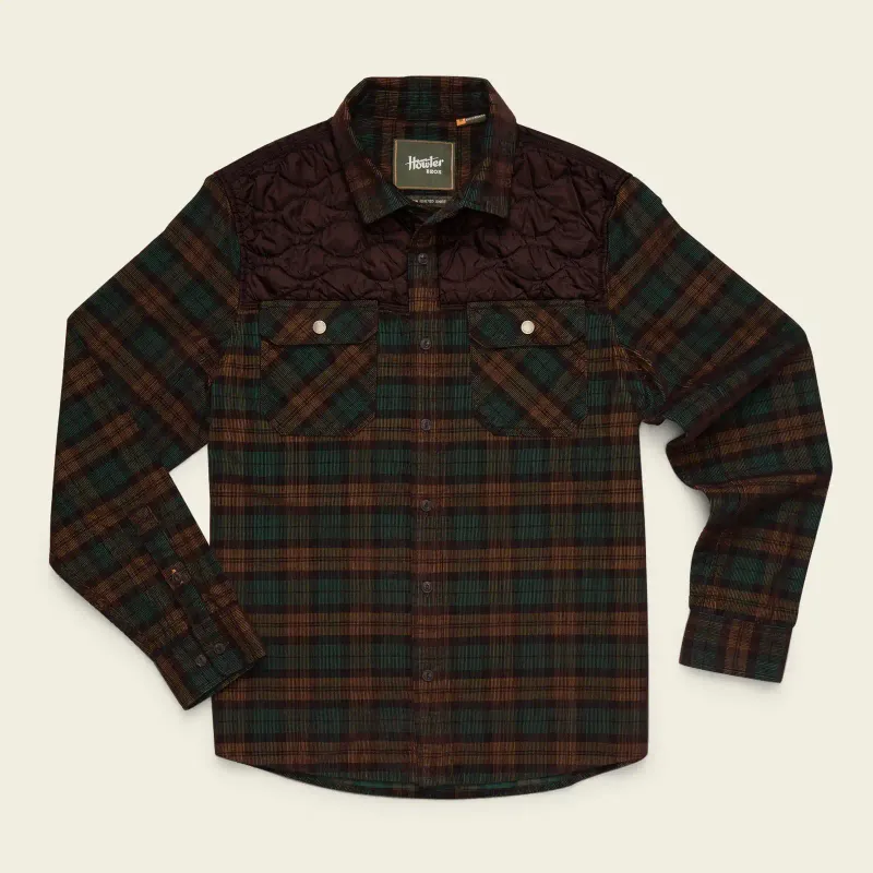 Howler Brothers Quintana Quilted Flannel in Brock Plaid Earth, front view