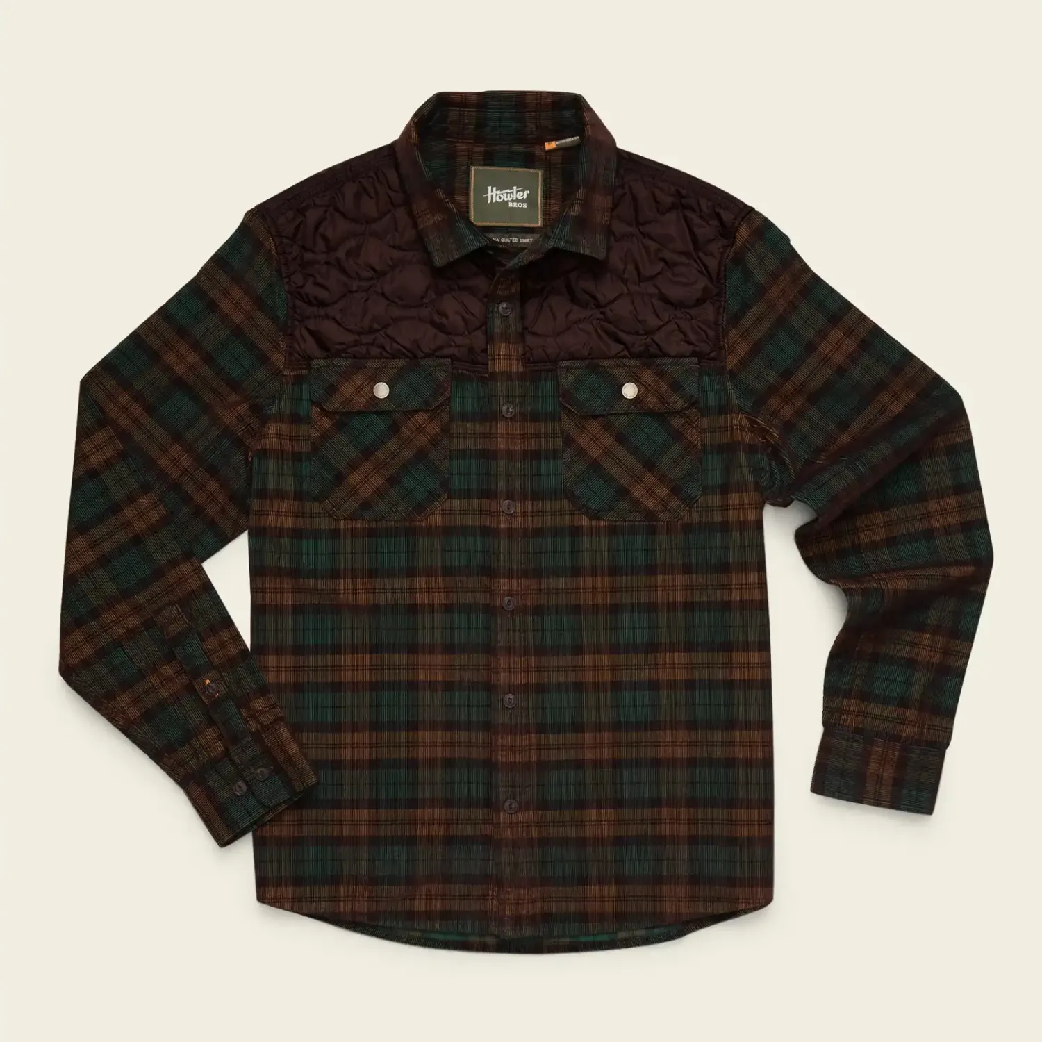 Howler Brothers Quintana Quilted Flannel, Color: Brock Plaid: Earth, Size: XL