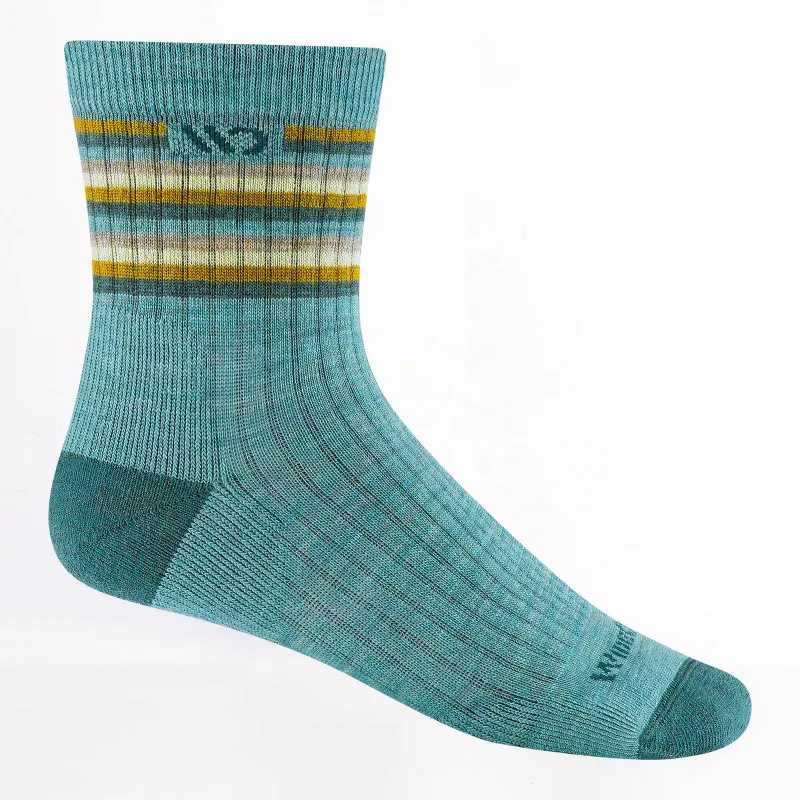 Wide Open Women's Multi Stripe Cushioned Micro Crew Socks in Light Teal, alternate view 1