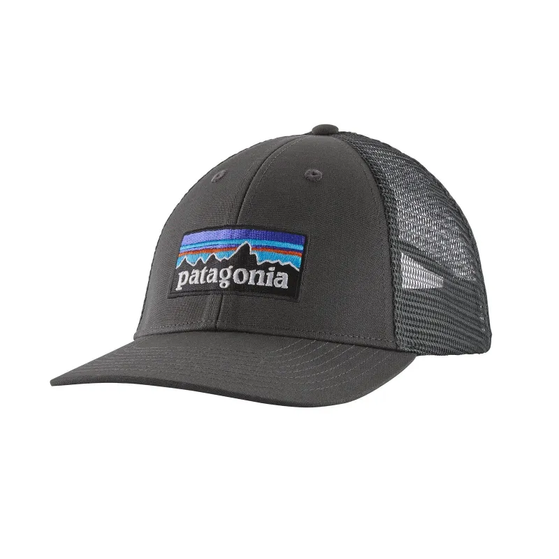 Patagonia P6 Logo LoPro Trucker Hat in Forge Grey, front view