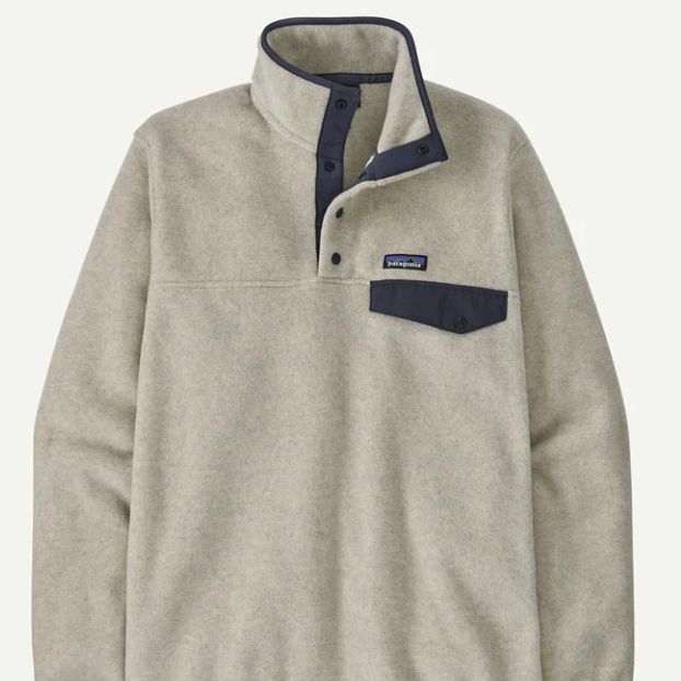Patagonia Men's Lightweight Synchilla Snap Fleece P/O, Color: Oatmeal Heather/ New Navy, Size: Medium