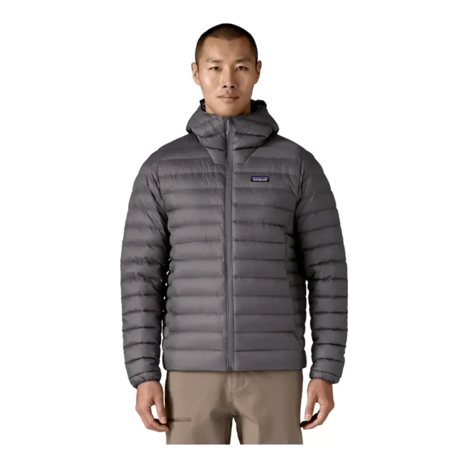 Patagonia Men's Down Sweater Hoody in Forge Grey, alternate view 5