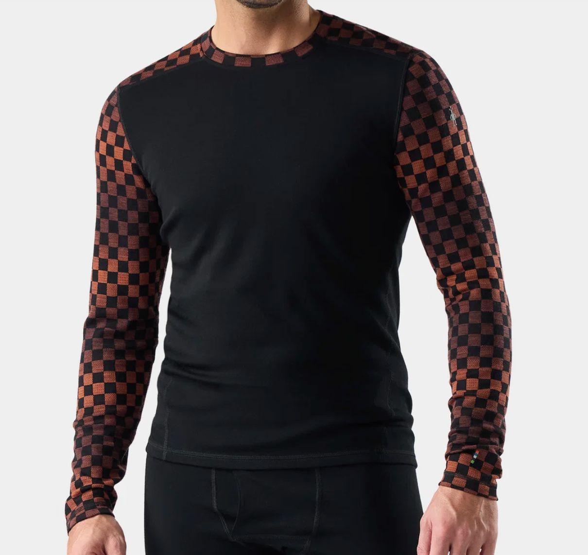 Smartwool Men's Classic Thermal Merino Base Layer Crew, Color: Burnt Sienna Check, Size: Small