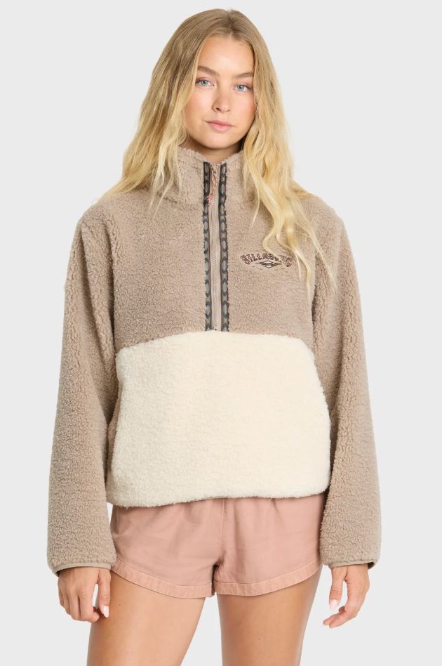 Billabong Women's Horizon Sherpa Mock Neck, Color: Cobblestone, Size: L