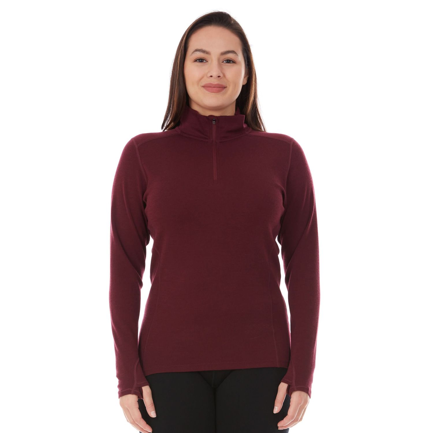 Minus33 Women's Sequoia Midweight 1/4 Zip, Color: Burgundy, Size: L