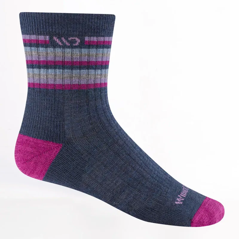 Wide Open Women's Micro Crew Stripe Socks in Denim, front view