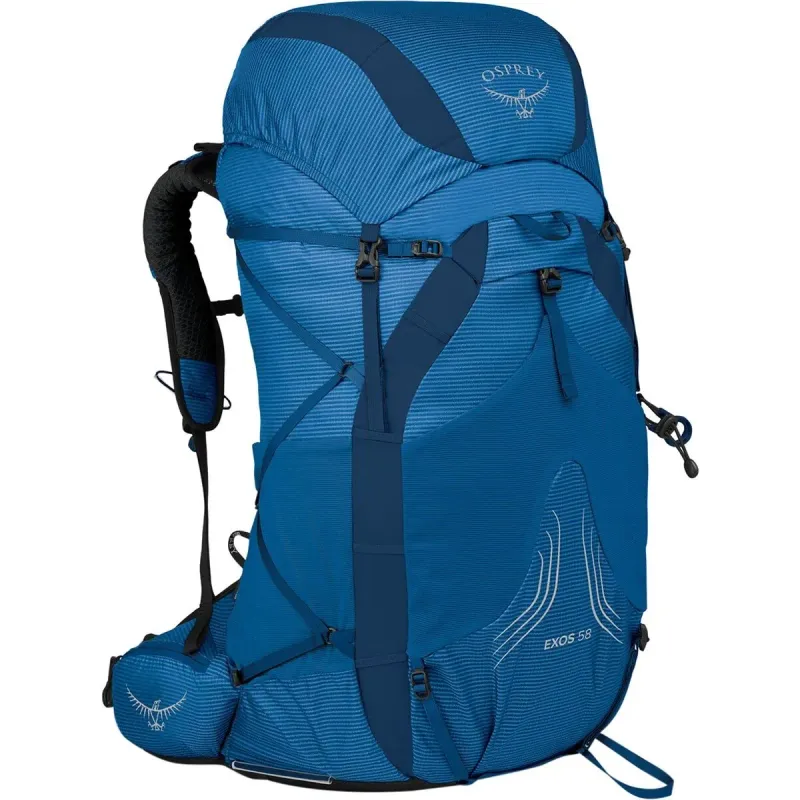 Osprey Exos 58 Backpack in Blue Ribbon, front view