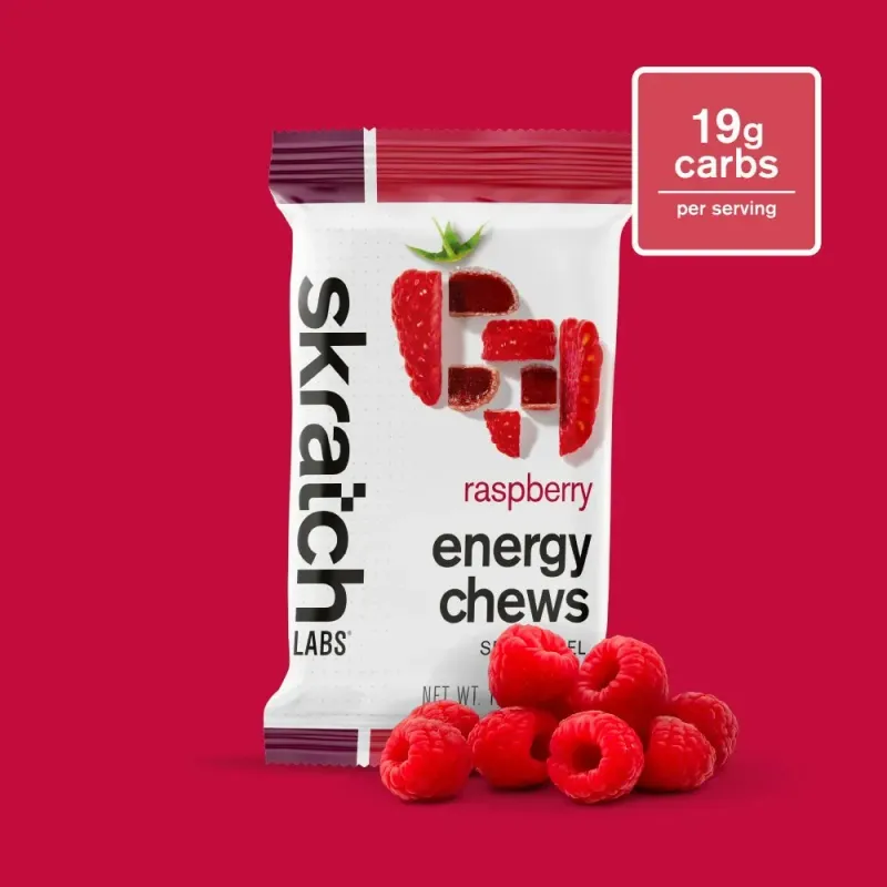 Skratch Labs Energy Chews in Raspberry, front view