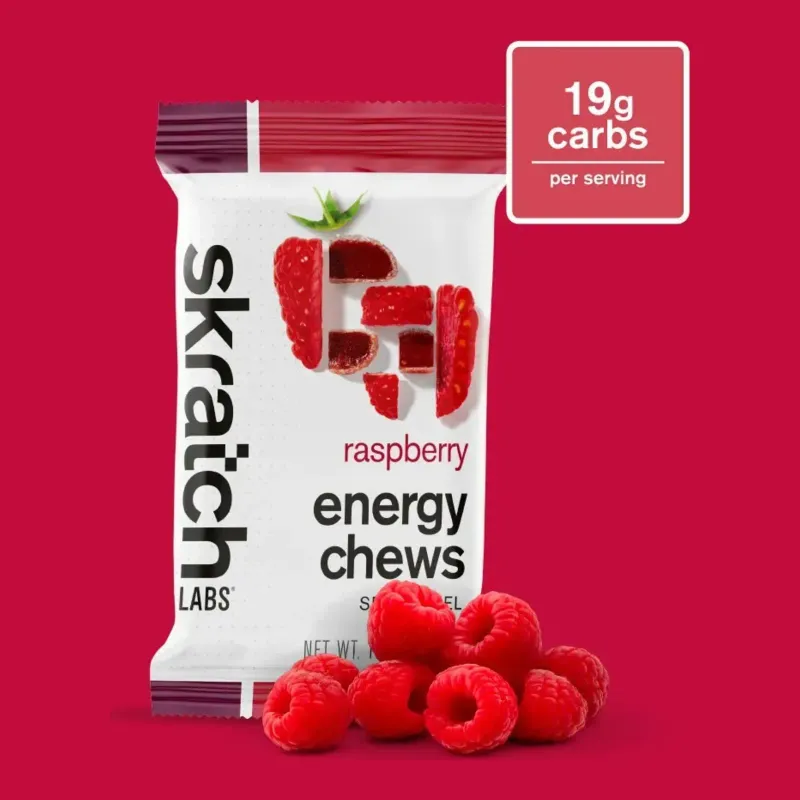 Skratch Labs Energy Chews in Raspberry, front view