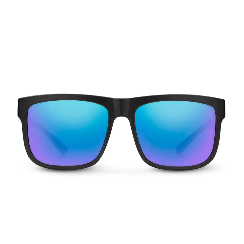 Suncloud Quiver Sunglasses in Matte Black Polarized Blue Mirror, front view