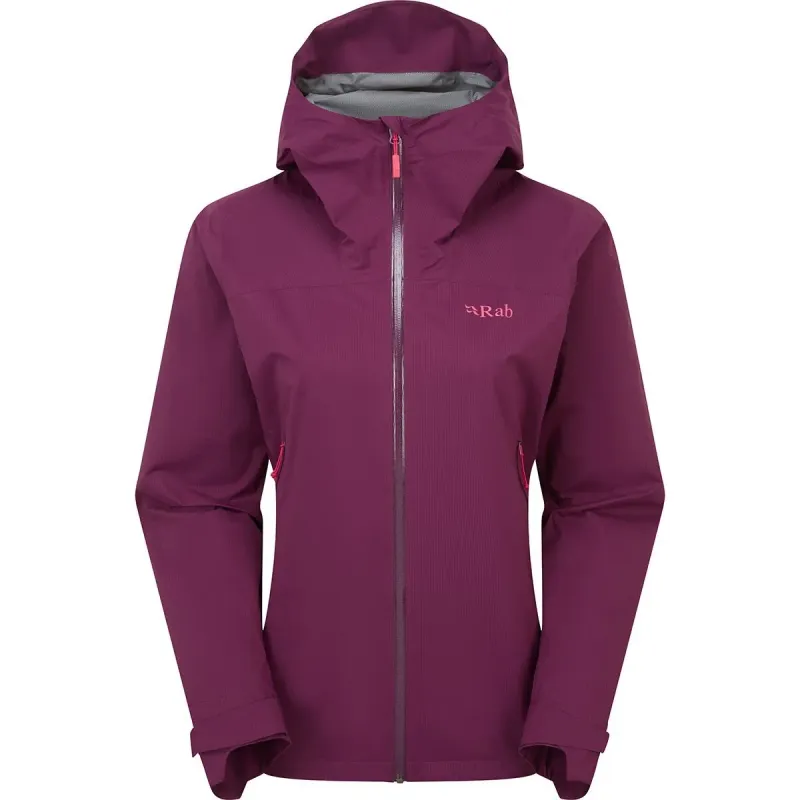Rab Women's Downpour Light Jacket in Mulberry, front view