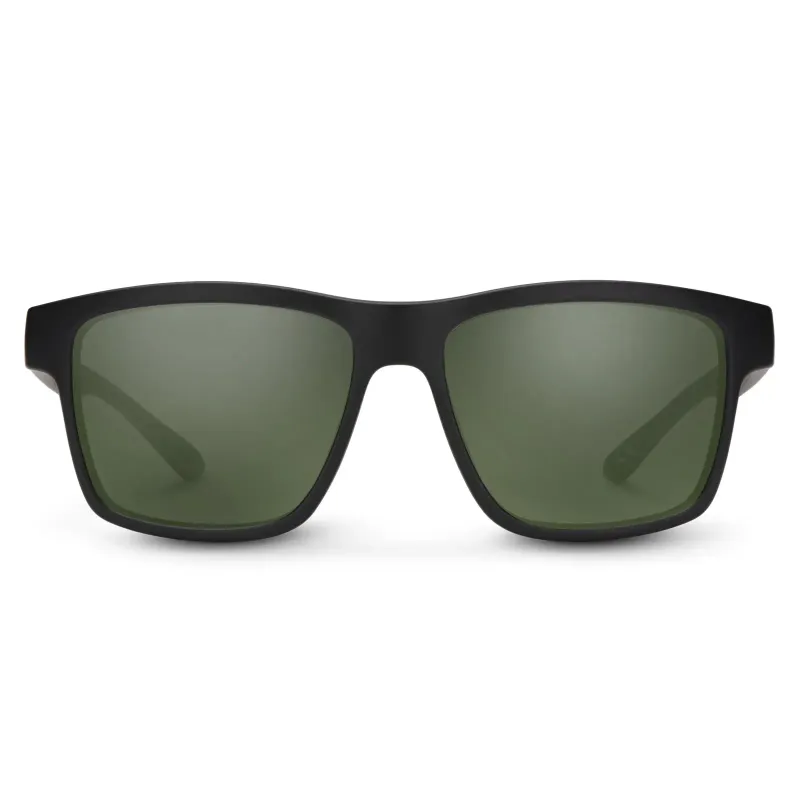 Suncloud A-Team Sunglasses in Matte Black Polarized Gray Green, front view