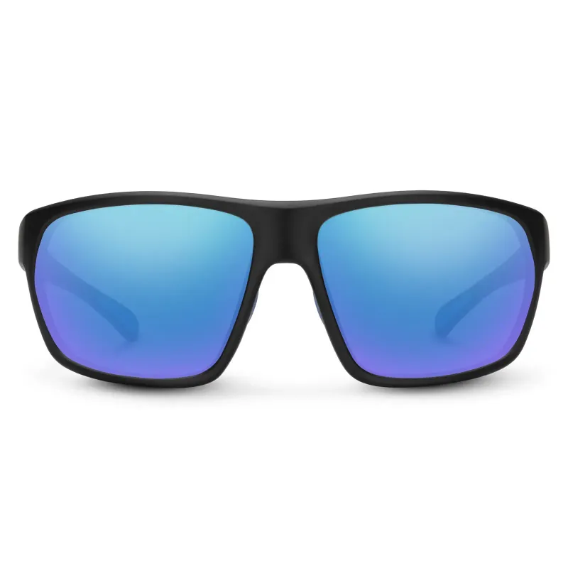 Suncloud Boone Sunglasses in Matte Black Polarized Blue Mirror, front view