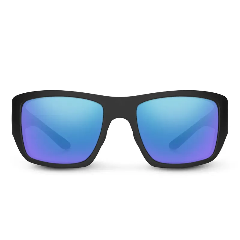 Suncloud Sculpin Sunglasses in Matte Black Polarized Blue Mirror, front view