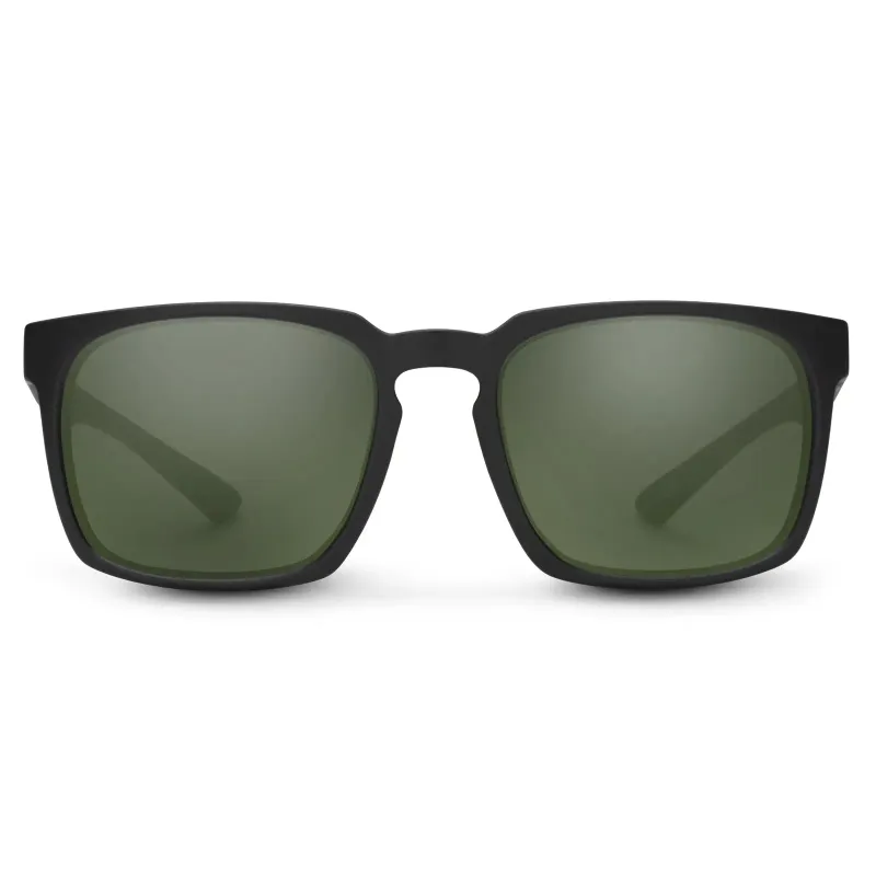 Suncloud Hundo Sunglasses in Matte Black Polarized Gray Green, front view