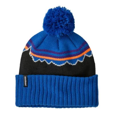 Patagonia Kids Powder Town Beanie in Classic Fitz Roy P6 Blue, alternate view 1