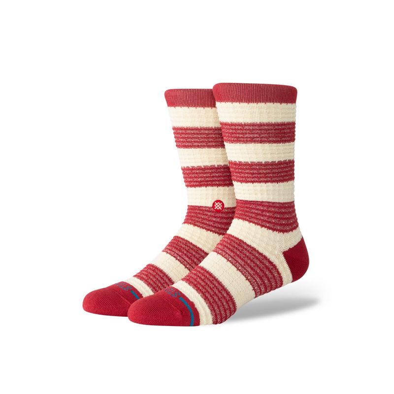 Stance Peppermint Waffle Crew Socks in Red, front view