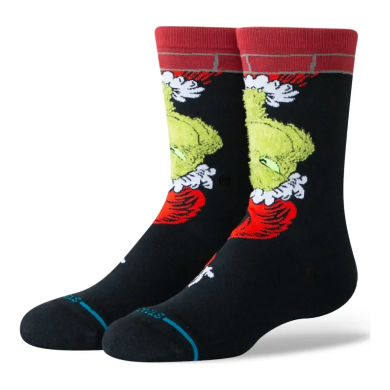 Stance Kids Down The Chimney Crew Socks in Black, front view