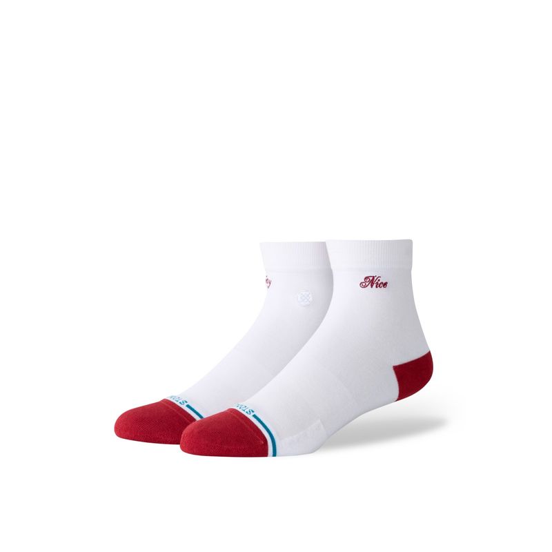 Stance Women's Naughty Or Nice Quarter Socks in White, front view