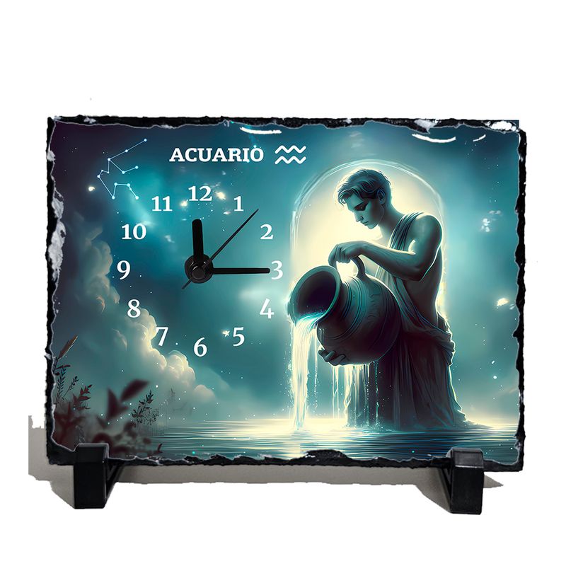 Reloj signo Acuario en pizarra