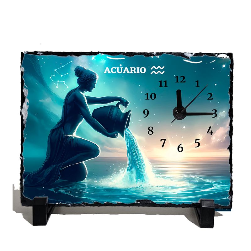 Reloj signo Acuario en pizarra