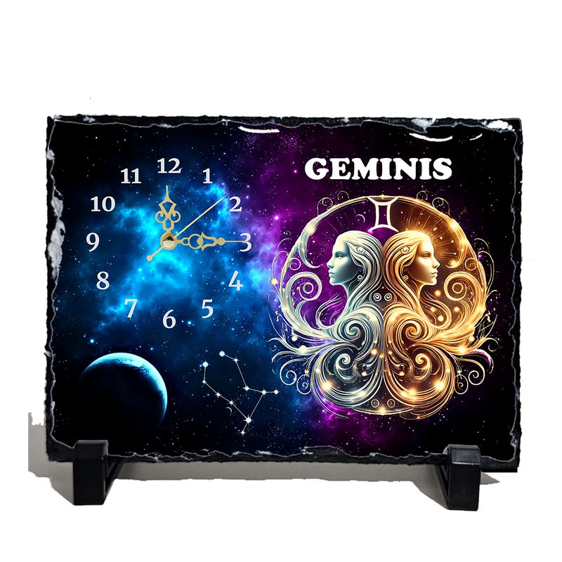 Reloj signo Géminis en pizarra