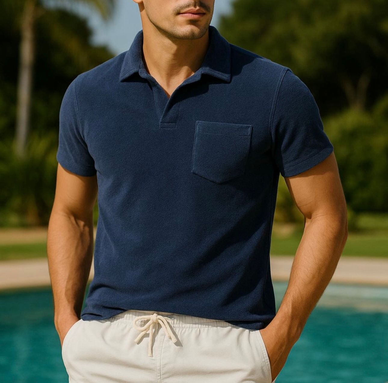 Navy Blue Toweling Polo