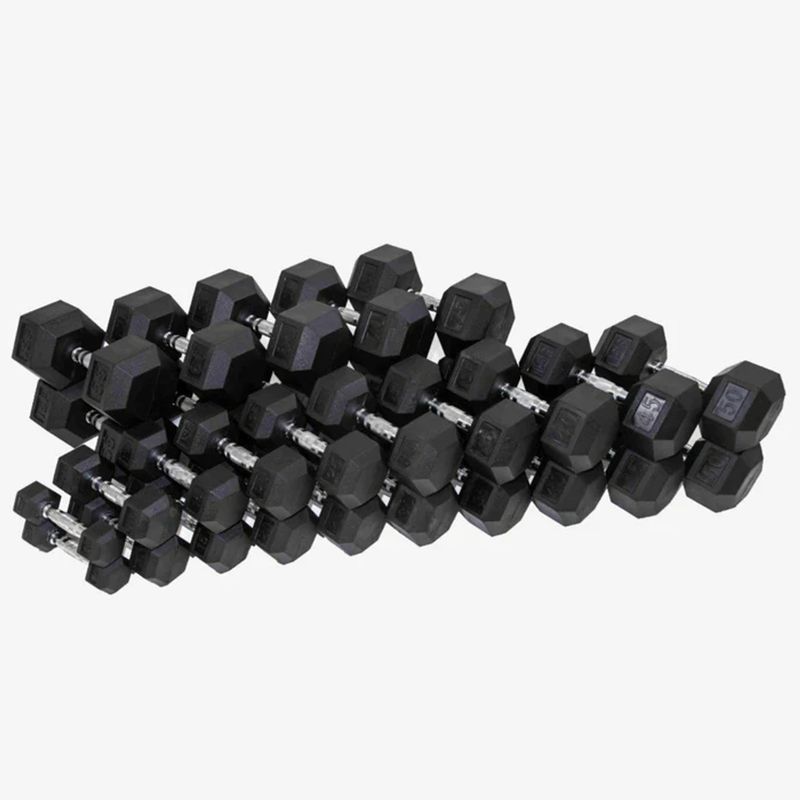 PowerStream Rubber Hex Dumbbells SET 5-50lbs