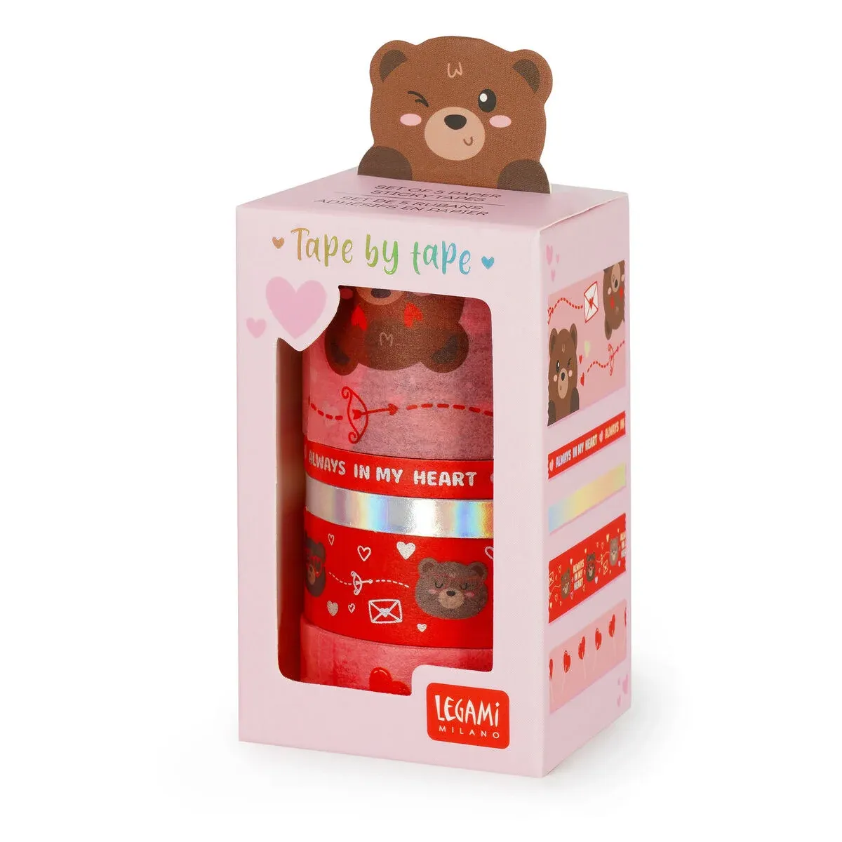 Set di 5 Nastri Adesivi Decorativi di Carta Teddy Bear - Tape By Tape - Legami Milano