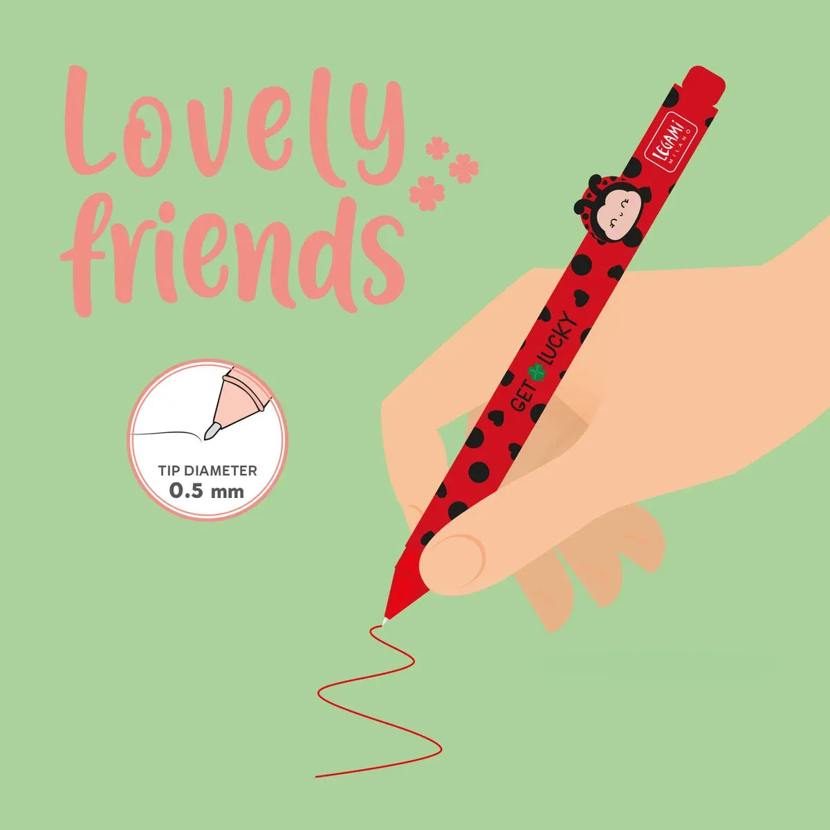 Penna Gel con Animaletto Decorativo Ladybug "Get Lucky" - Lovely Friends- Legami Milano