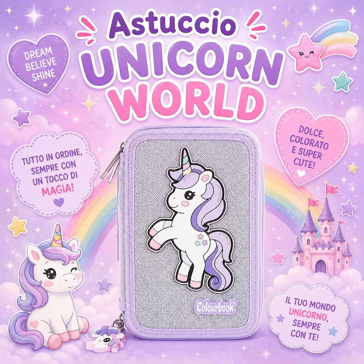 Astuccio 3 zip Unicorno