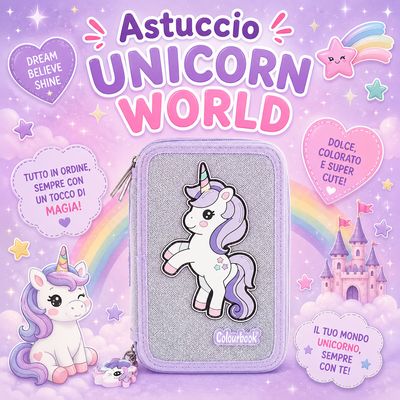 Astuccio 3 zip Unicorno