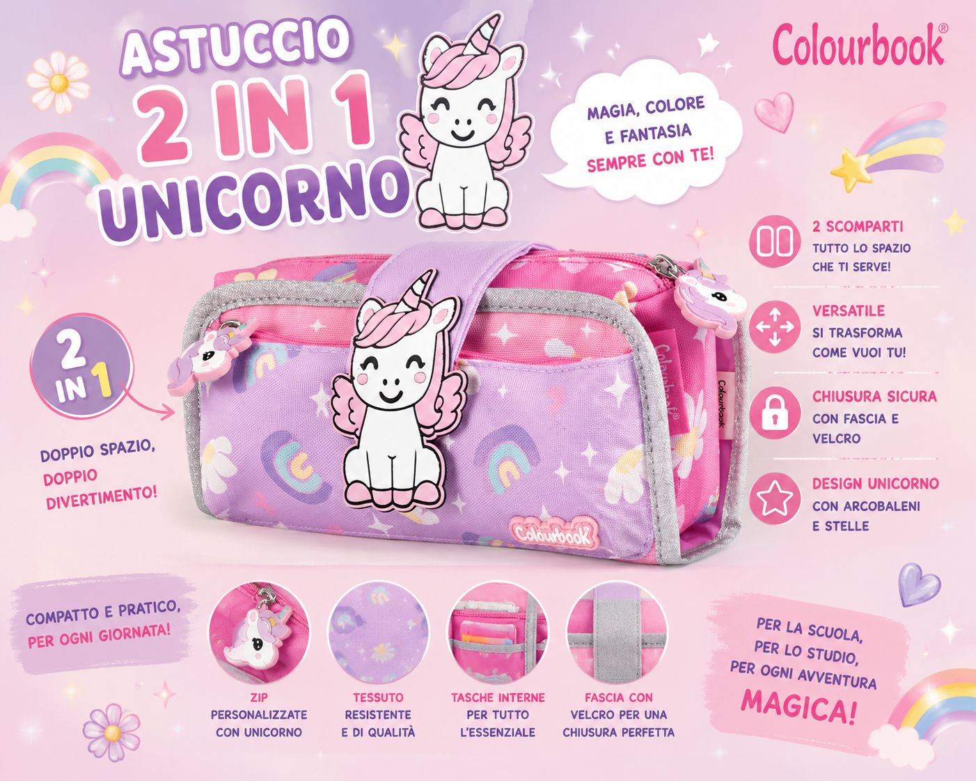 Portapenne 2 in 1 alien e unicorno