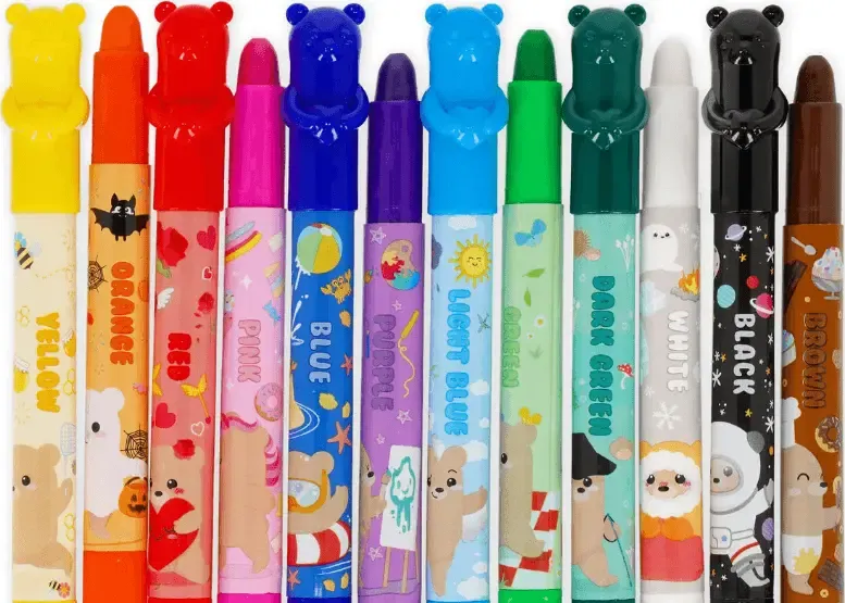 Set di 12 Pastelli a Cera a Rotazione - Teddy Friends