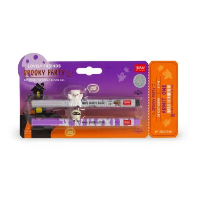 Set di 2 Penne Gel con Animaletto Decorativo - Lovely Friends - Spooky Party Set di 2 Penne Gel con Animaletto Decorativo - Lovely Friends - Spooky Party