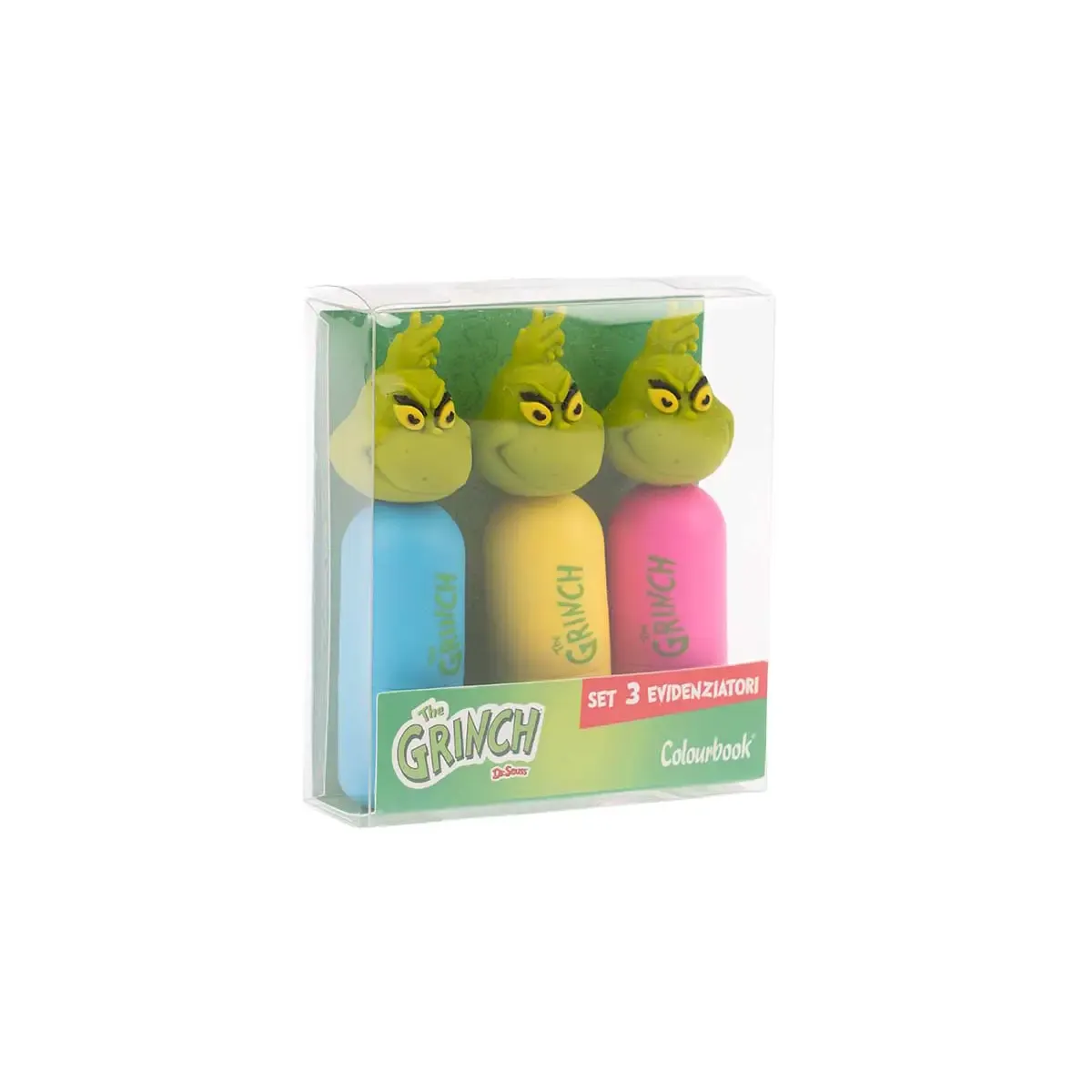 Set 3 evidenziatori The Grinch con Testa 3D – Tratto fluo
