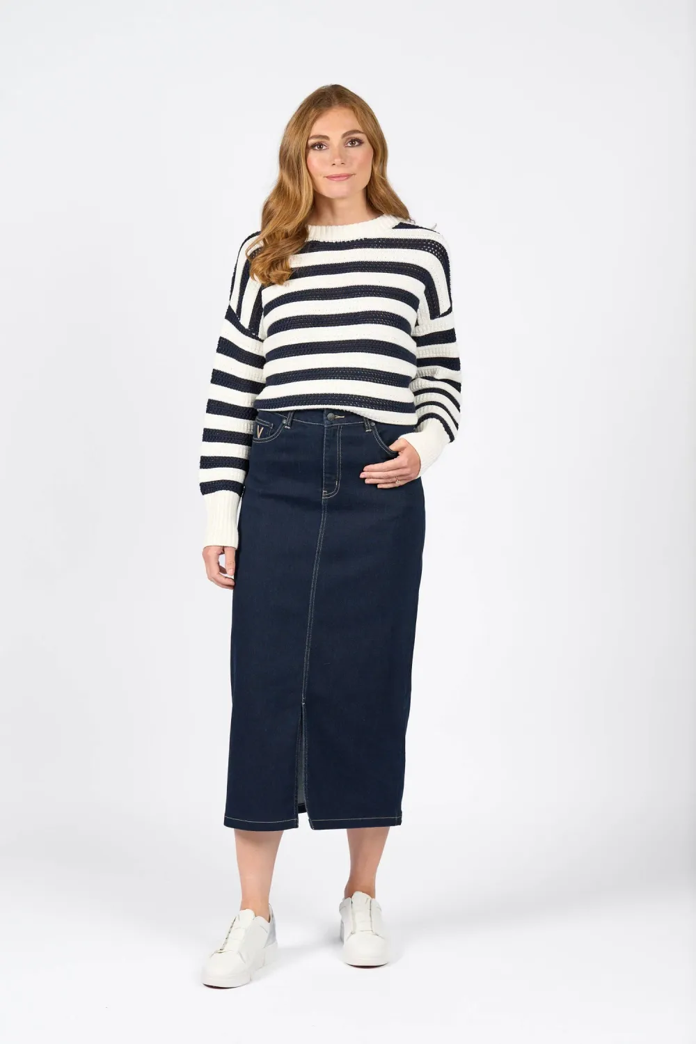 Mid Length Denim Skirt