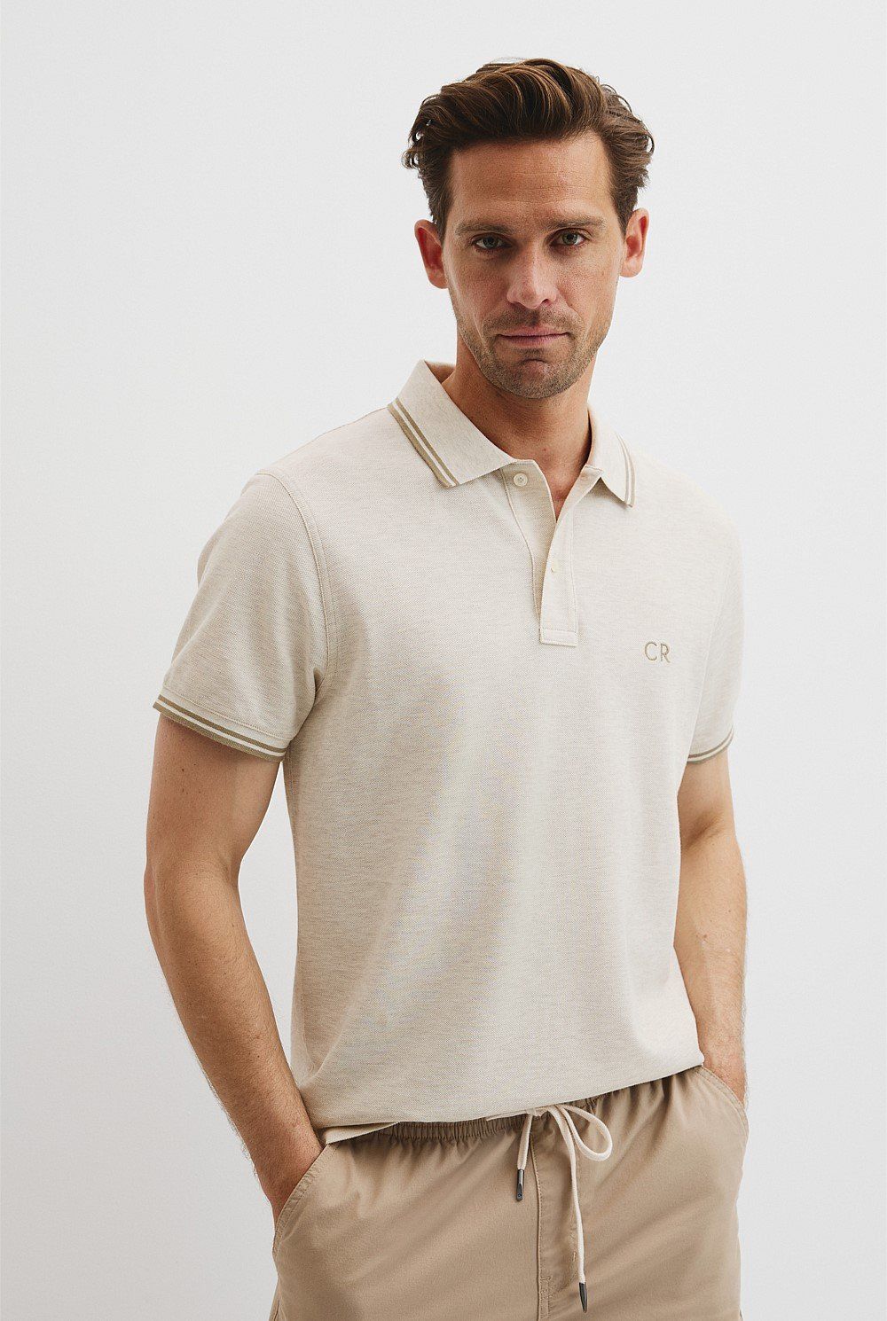 CR Logo Pique Polo, Colour: Cloud Marle, Size: S
