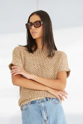 Cora Knit Sweater, Colour: Beige, Size: S