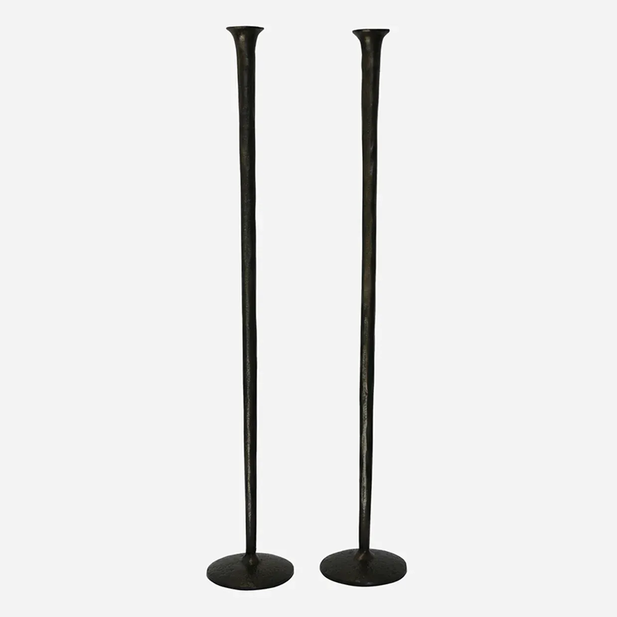 Forged Organic Tall Candlesticks Aged Pewter Finish