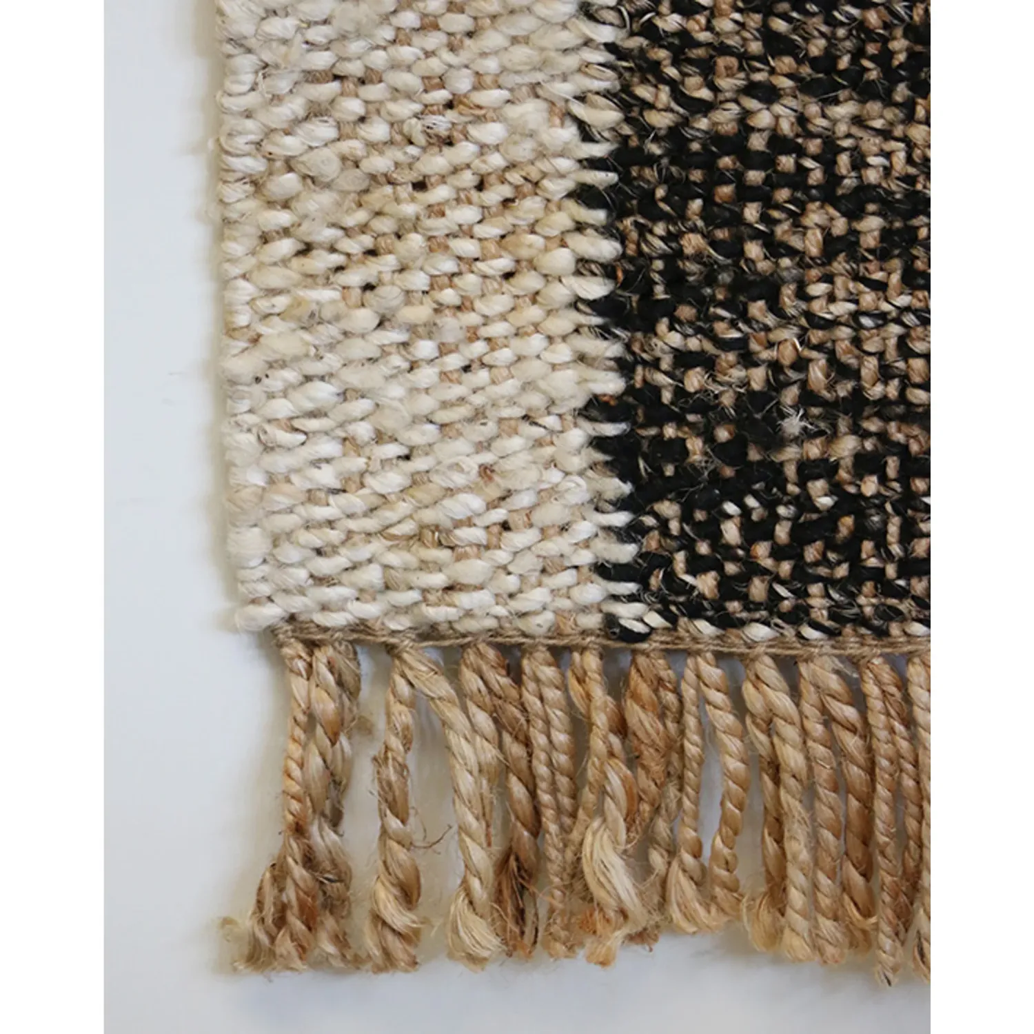 Black &amp; Natural Geometric Block 80% Jute Kilim Rug 120x180